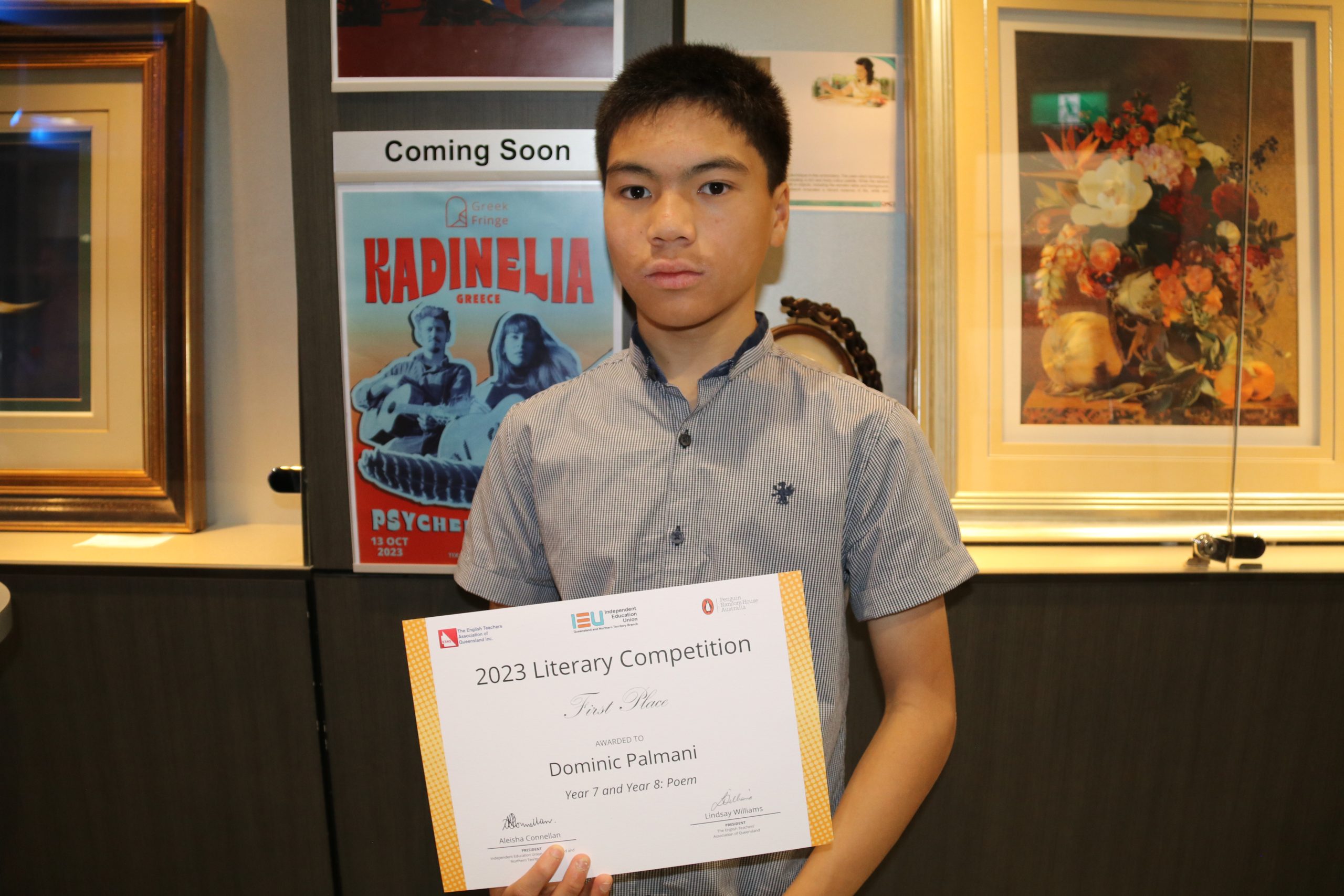 Dominic Palmani, Year 7 and 8 poetry winner