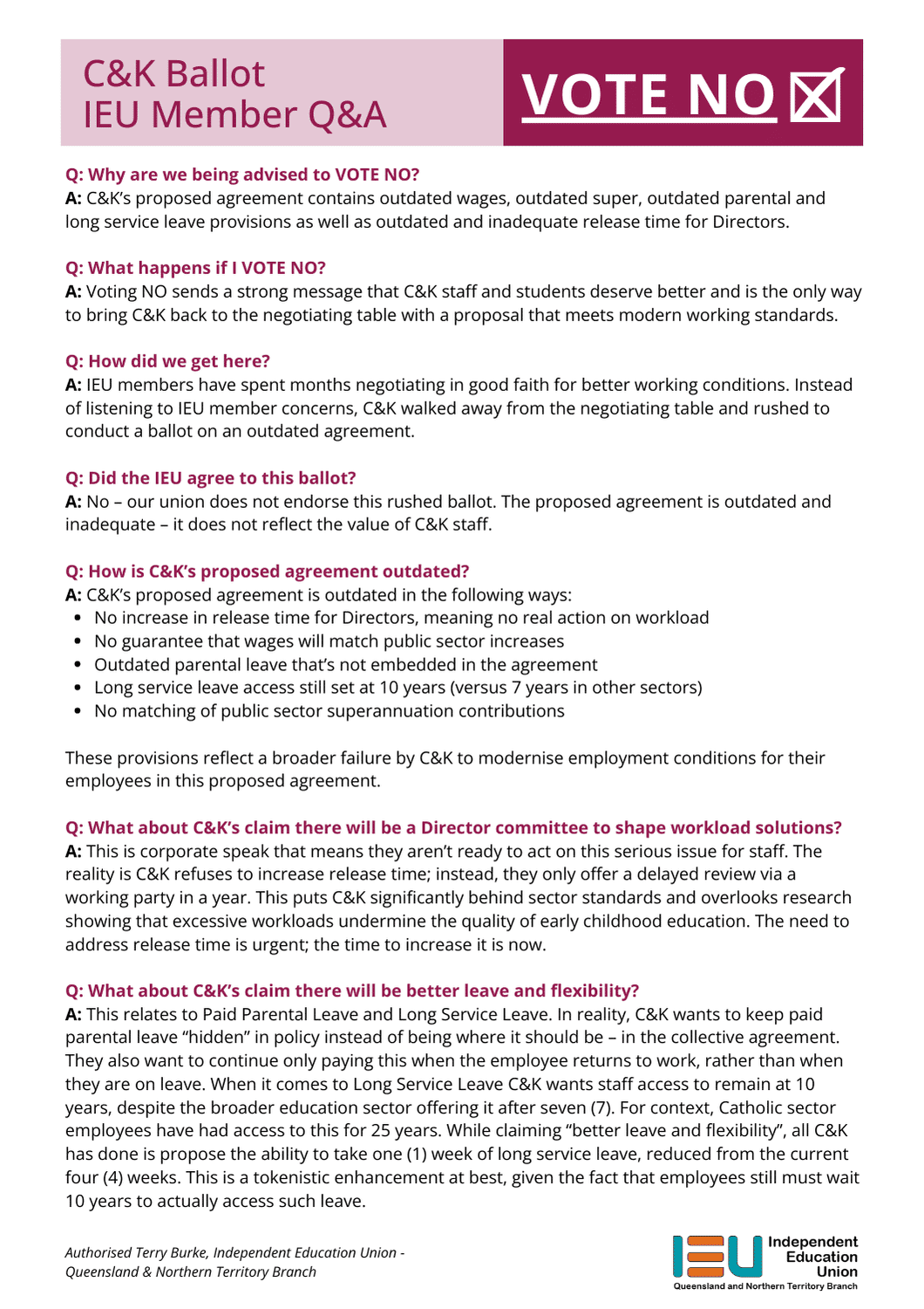 C&K Ballot IEU Member Q&A